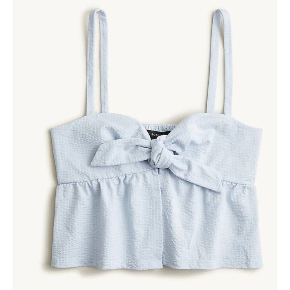 J Crew NWT Seesucker Tie-Front top Cropped White Size XL